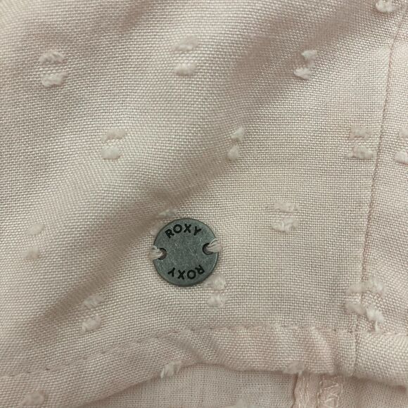 Roxy Cool Your Heart Romper 10 Blush Pink Swiss Dot Ruffle Tie Waist Shorts - Picture 11 of 15